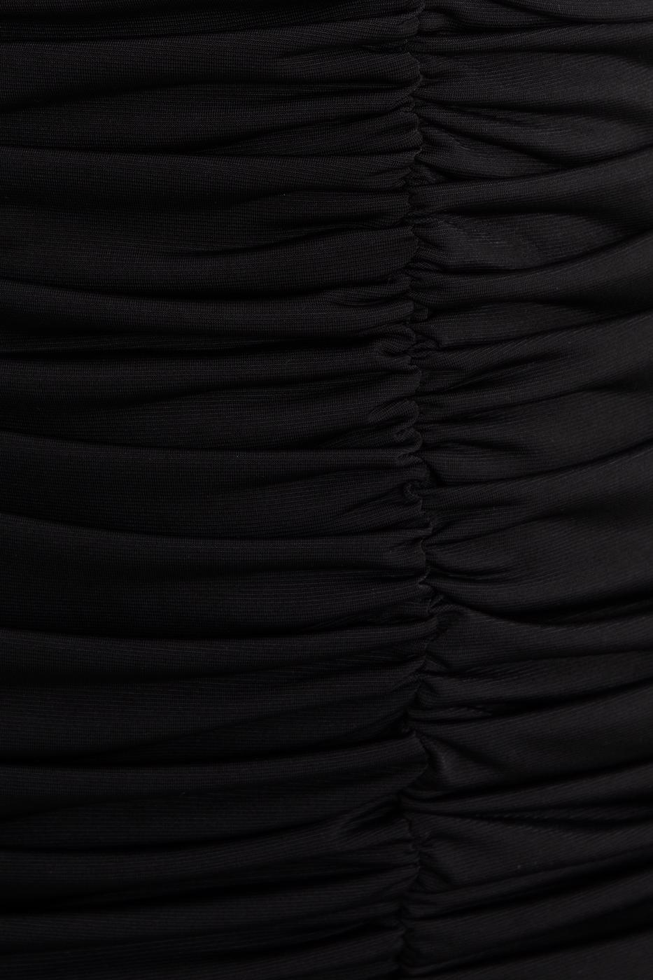 Bayan Siyah Derin V Yakalı Drapeli Mini Elbise