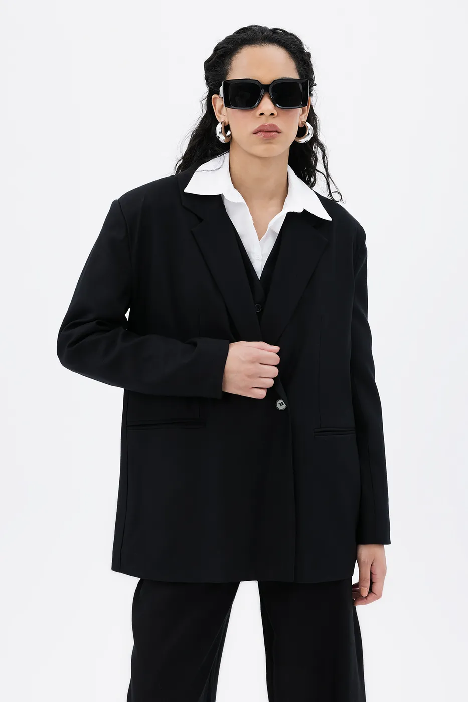Bayan Siyah Tek Düğmeli Blazer Ceket