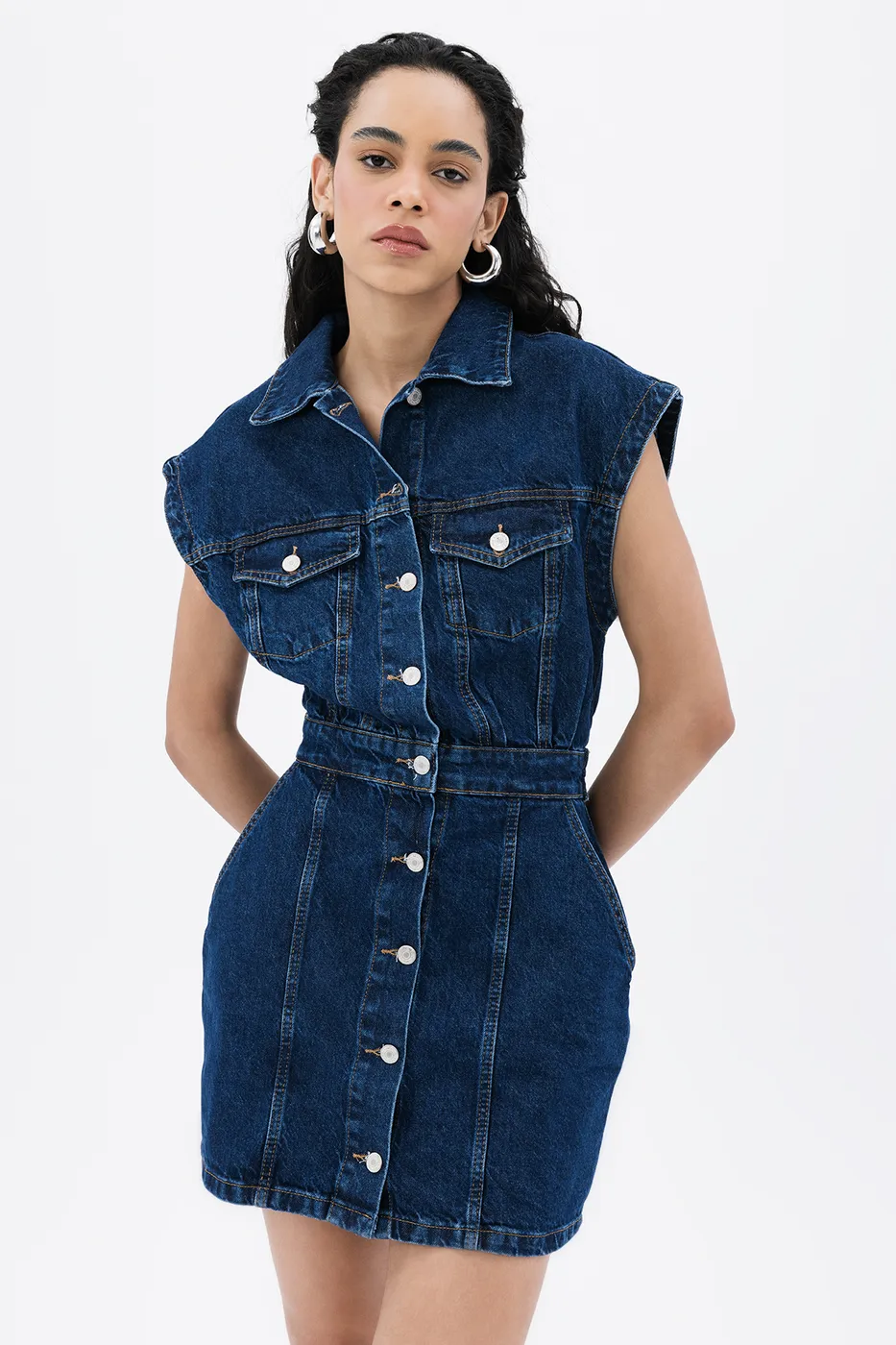 Bayan Lacivert Denim Mini Elbise