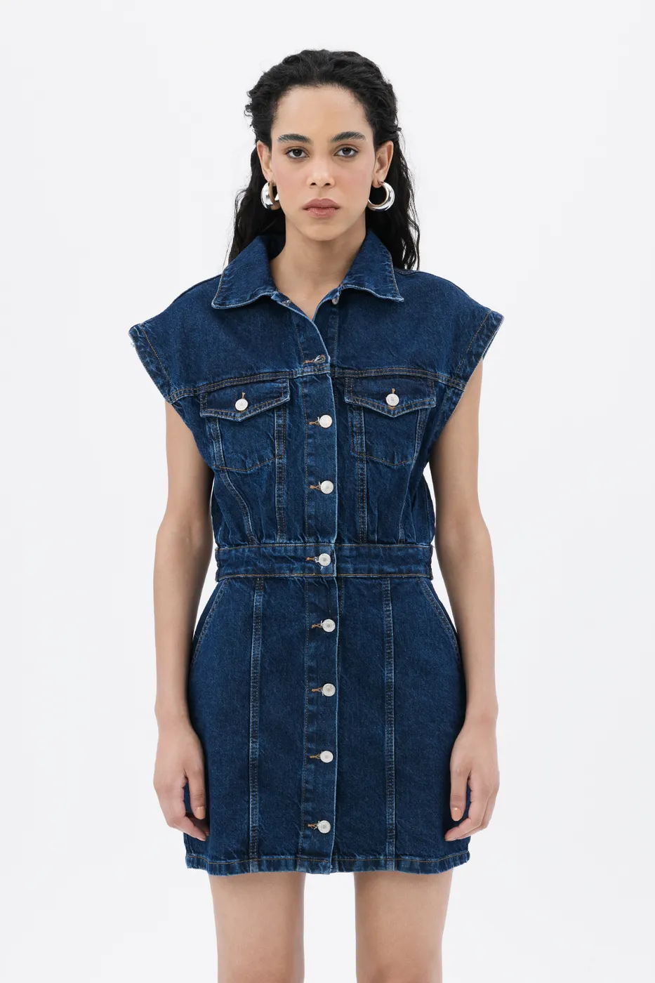 Bayan Lacivert Denim Mini Elbise