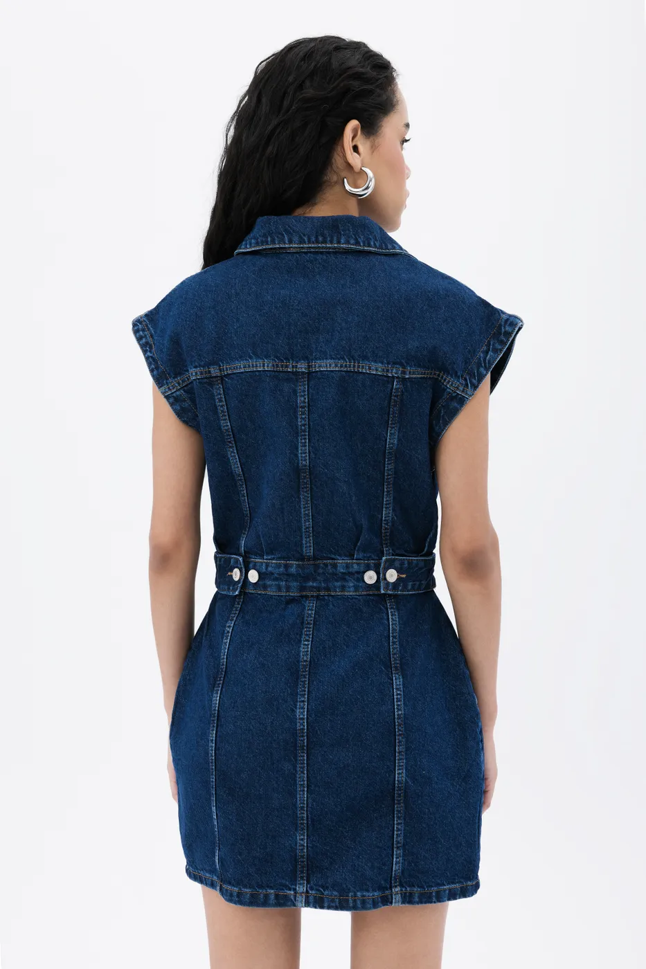 Bayan Lacivert Denim Mini Elbise