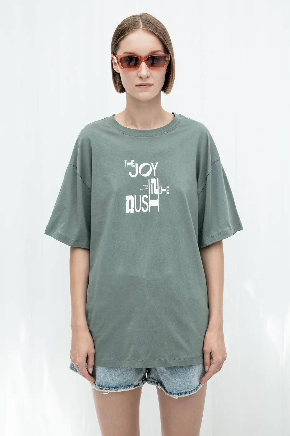 Bayan Haki Baskılı Oversize Tshirt