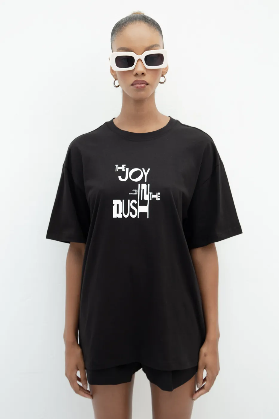 Bayan Siyah Baskılı Oversize Tshirt