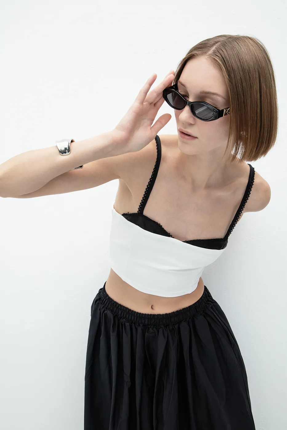 Bayan Beyaz Dantelli Crop Top