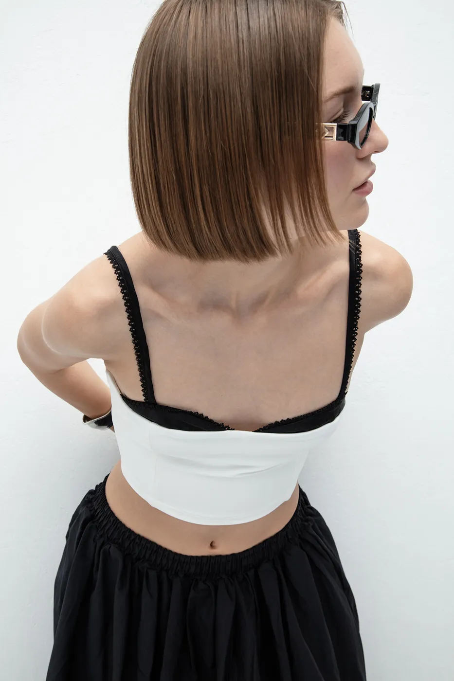 Bayan Beyaz Dantelli Crop Top