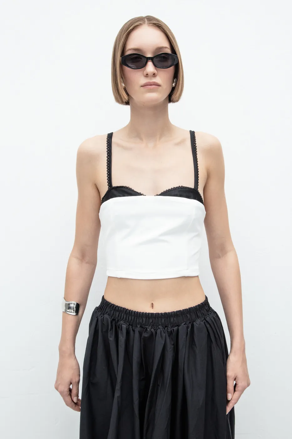 Bayan Beyaz Dantelli Crop Top