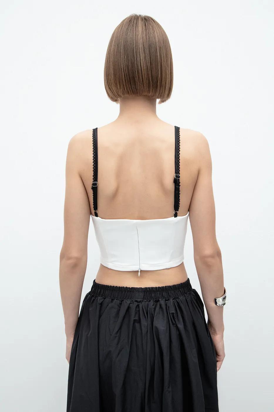 Bayan Beyaz Dantelli Crop Top