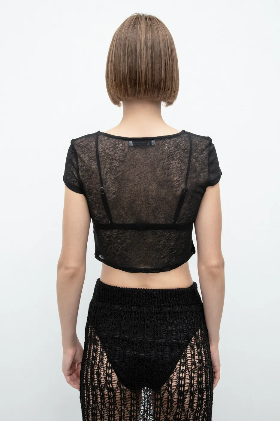 Bayan Siyah Tül Crop Top