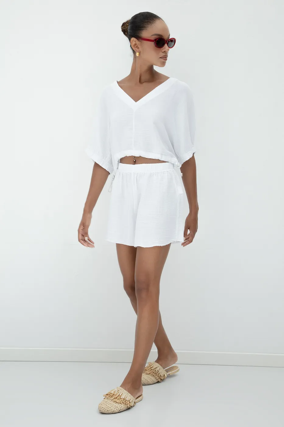 Bayan Beyaz %100 Cotton Mini Şort
