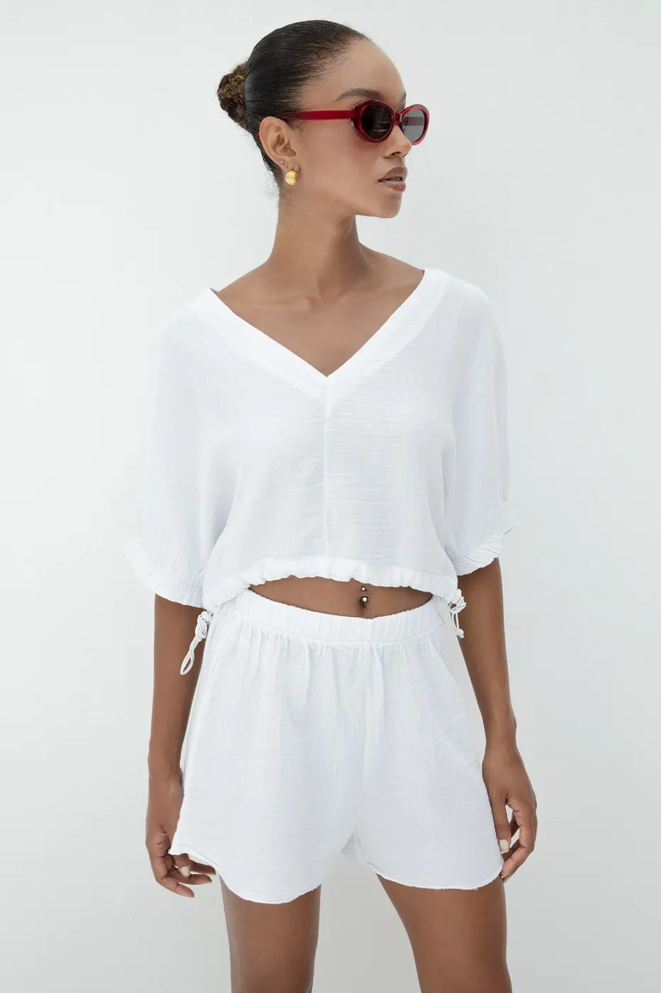 Bayan Beyaz %100 Cotton Mini Şort