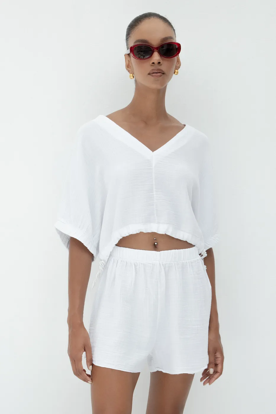 Bayan Beyaz %100 Cotton Mini Şort