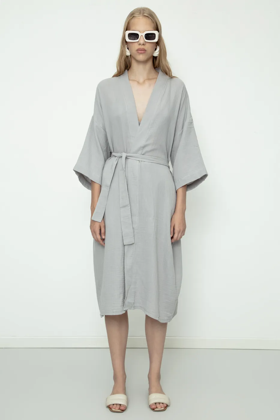 Bayan Gri %100 Cotton Müslin  Kimono