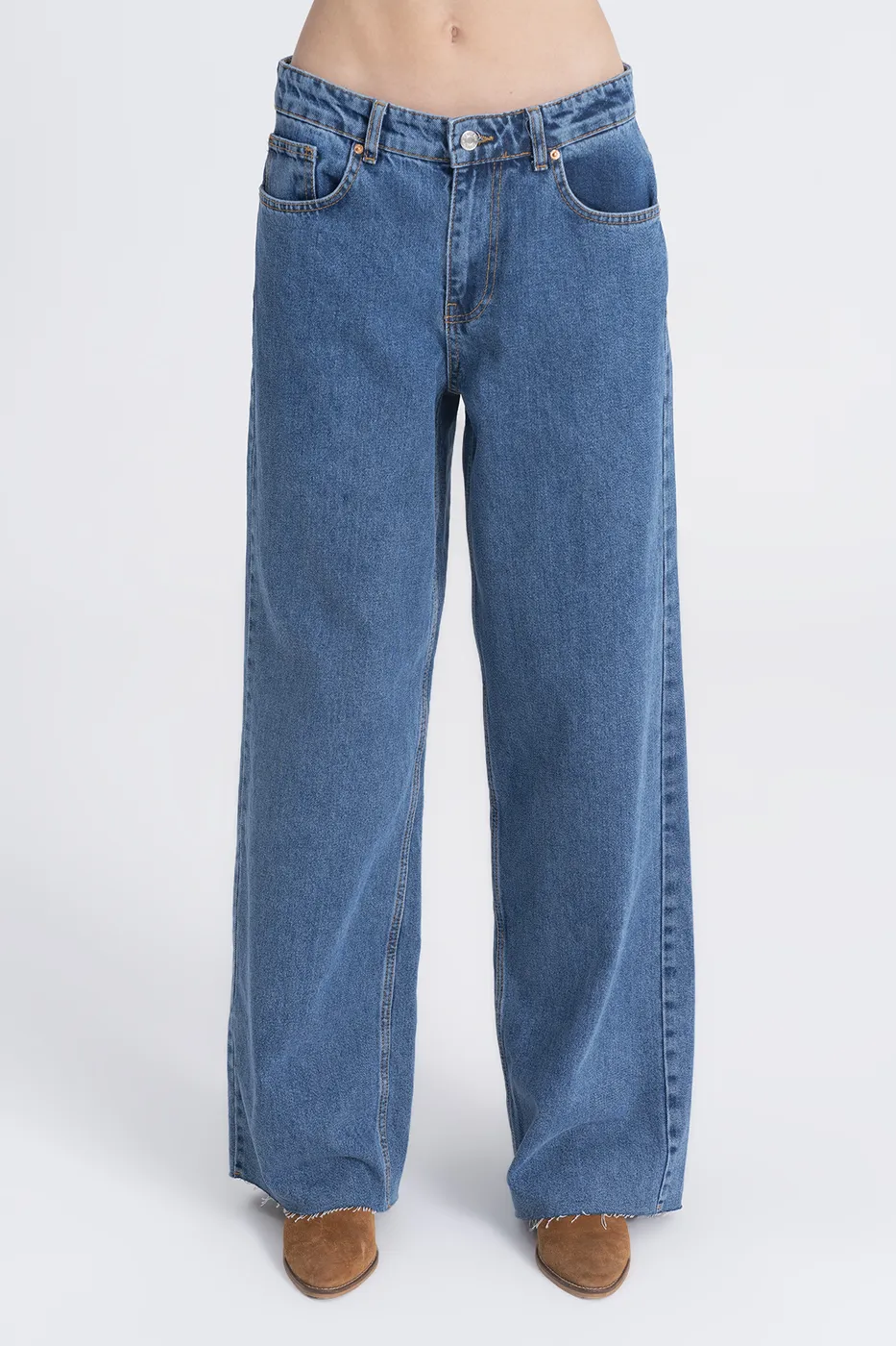 Bayan Mavi Baggy Normal Bel Denim Pantolon