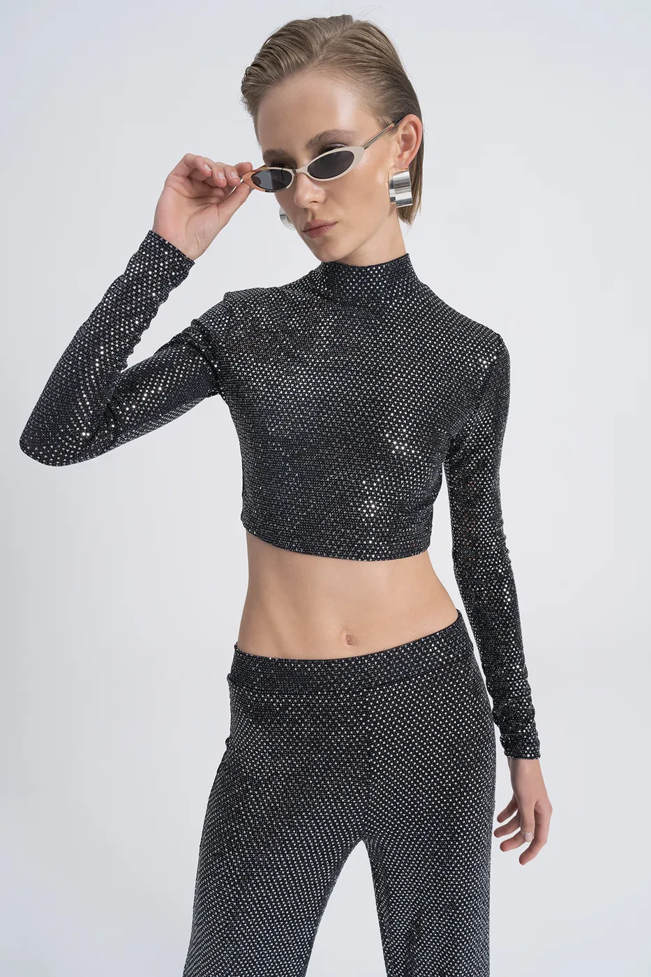 Bayan Gümüş Pulpayet Crop  Top