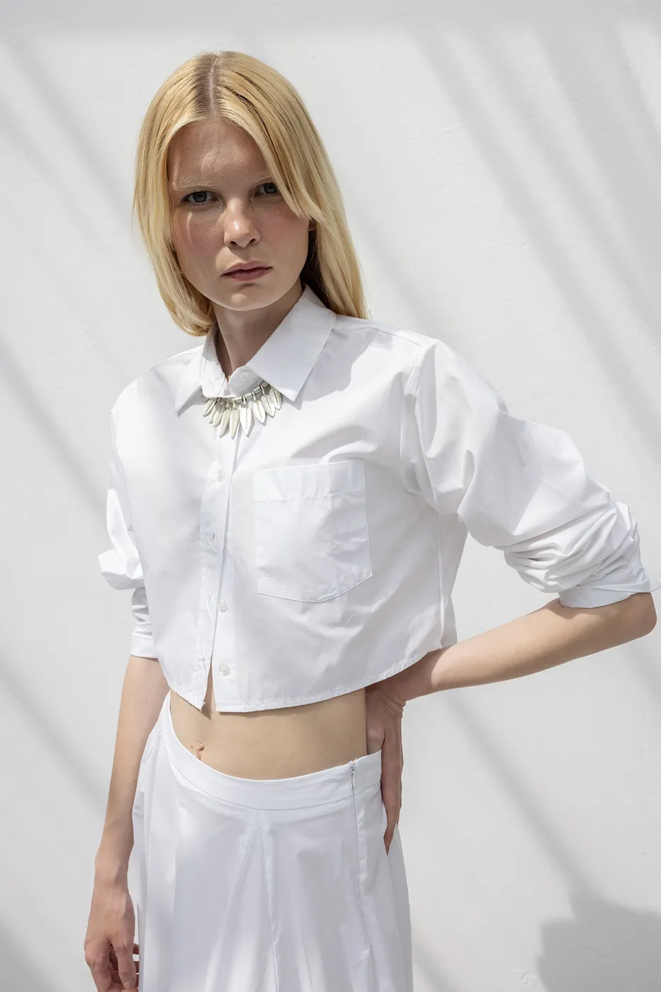Bayan Beyaz %100 Cotton Crop Gömlek