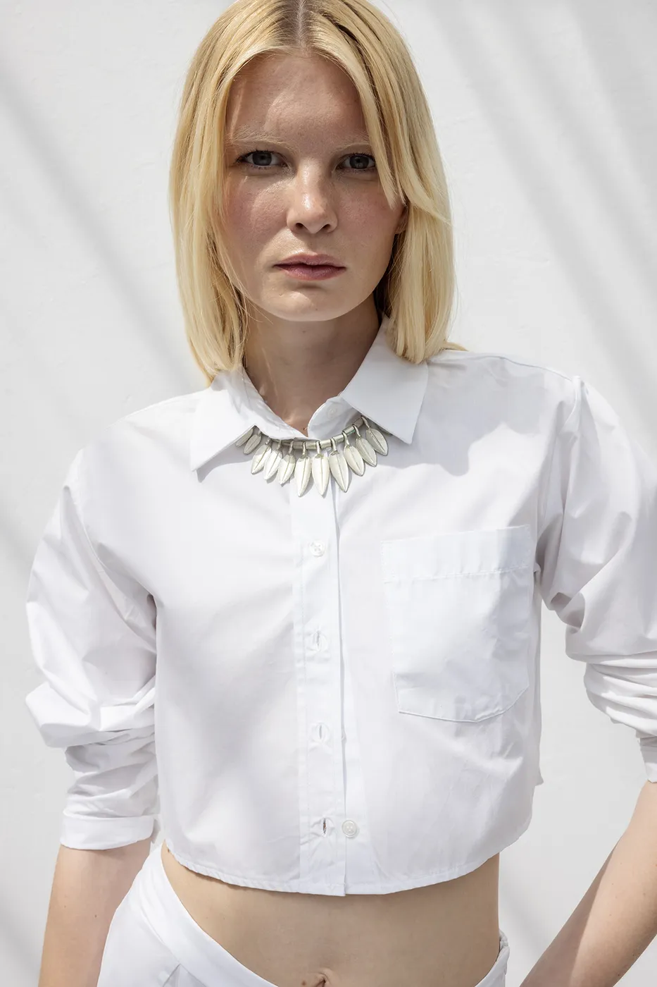 Bayan Beyaz %100 Cotton Crop Gömlek