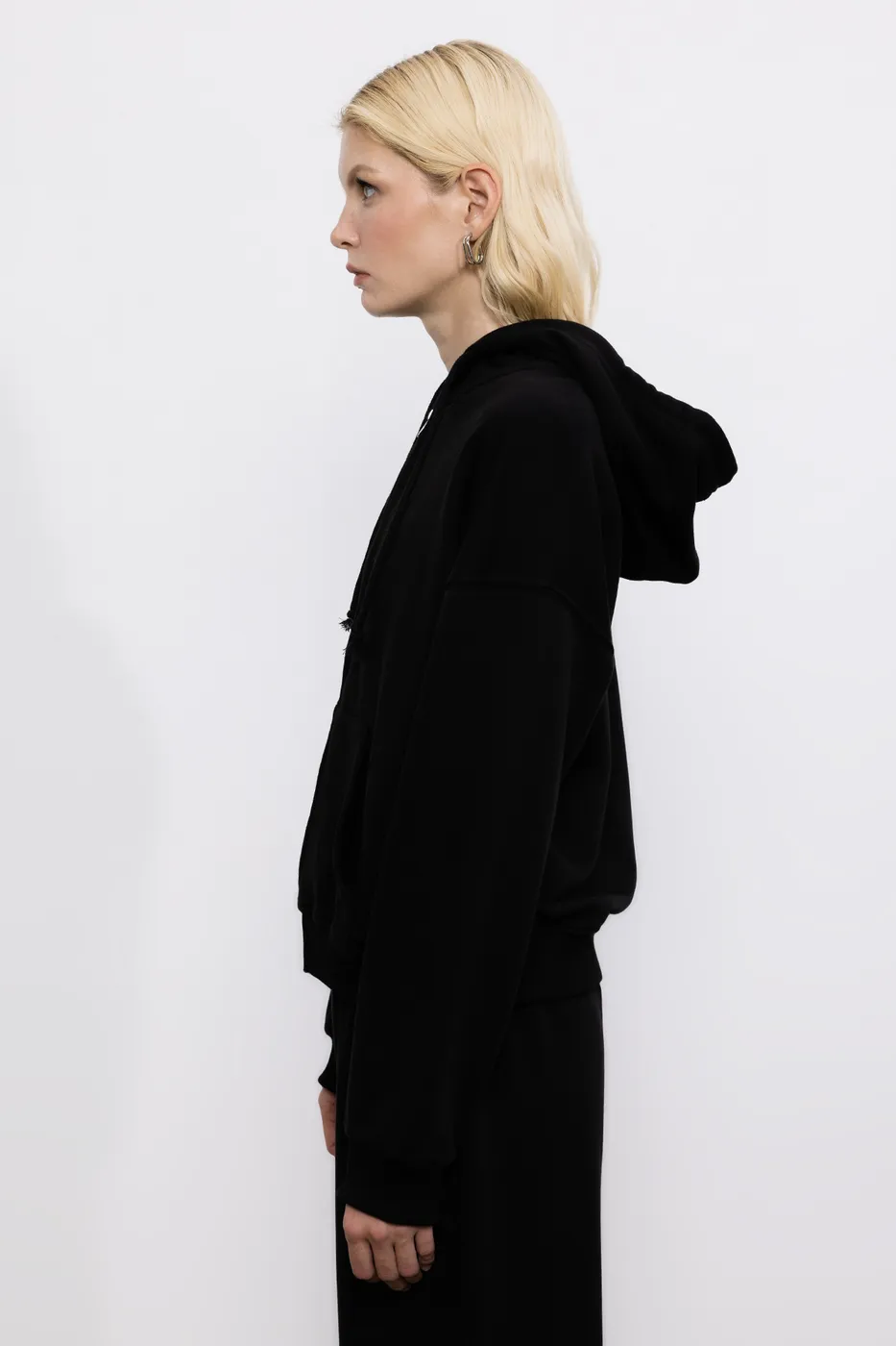 Bayan Siyah Kapüşonlu Oversize Sweatshirt