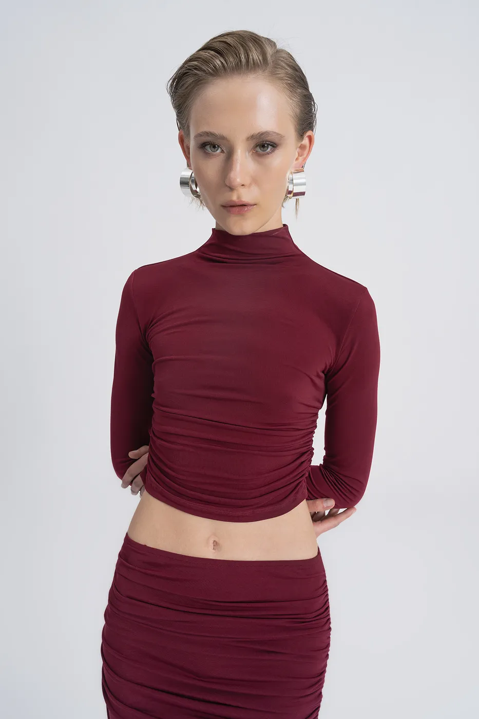 Bayan Bordo Sırt Pencere Detaylı Crop Top