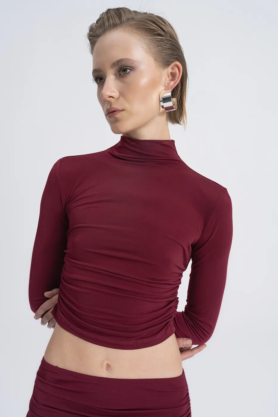 Bayan Bordo Sırt Pencere Detaylı Crop Top