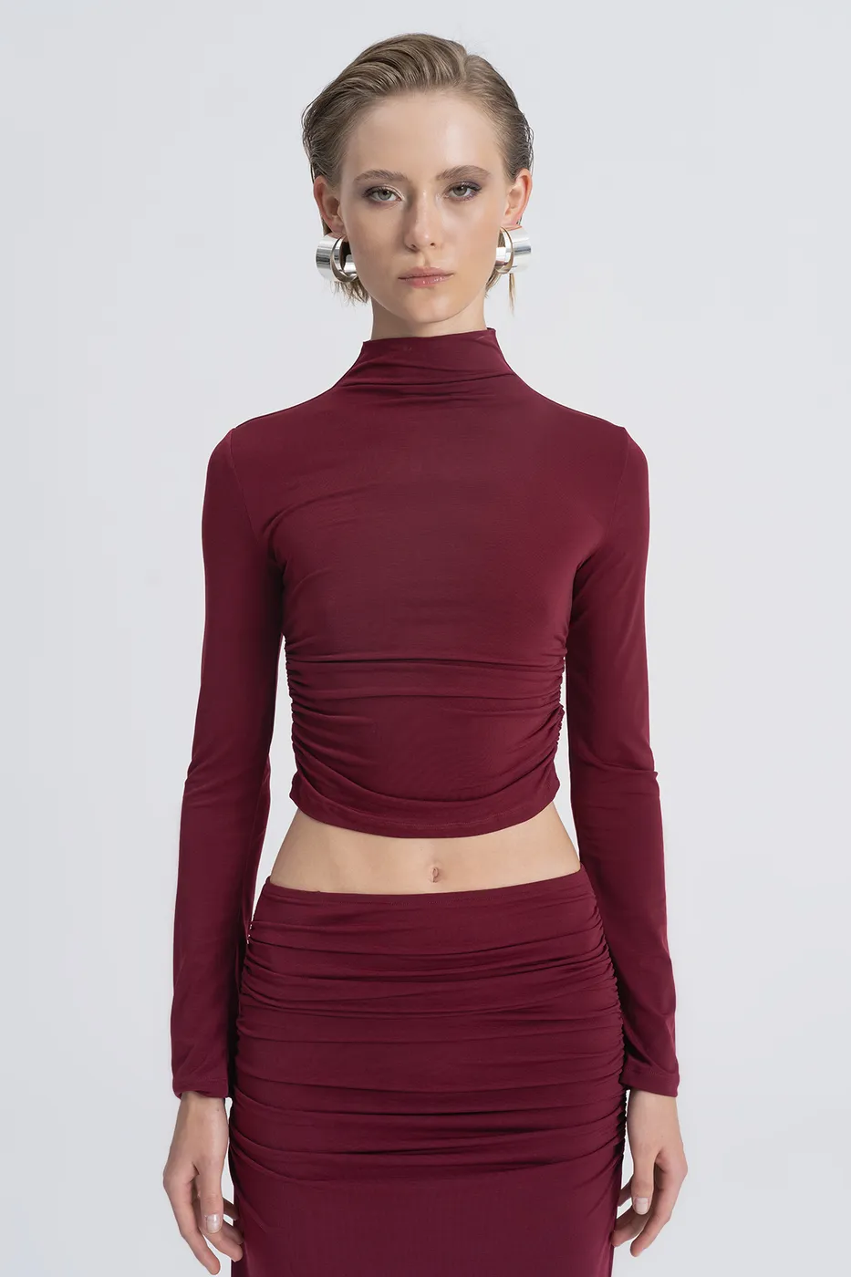 Bayan Bordo Sırt Pencere Detaylı Crop Top