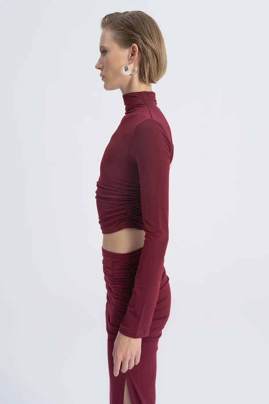 Bayan Bordo Sırt Pencere Detaylı Crop Top