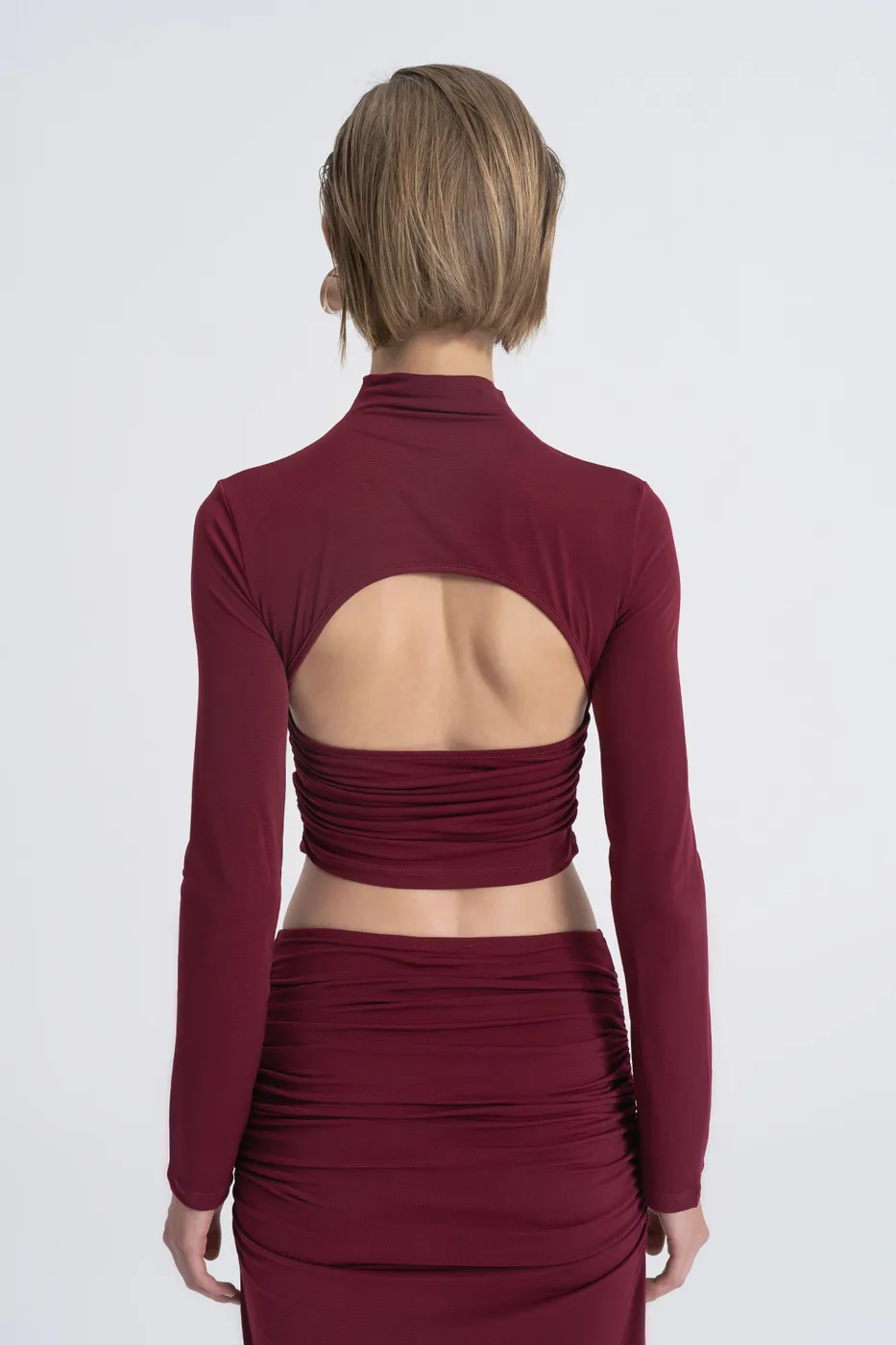 Bayan Bordo Sırt Pencere Detaylı Crop Top