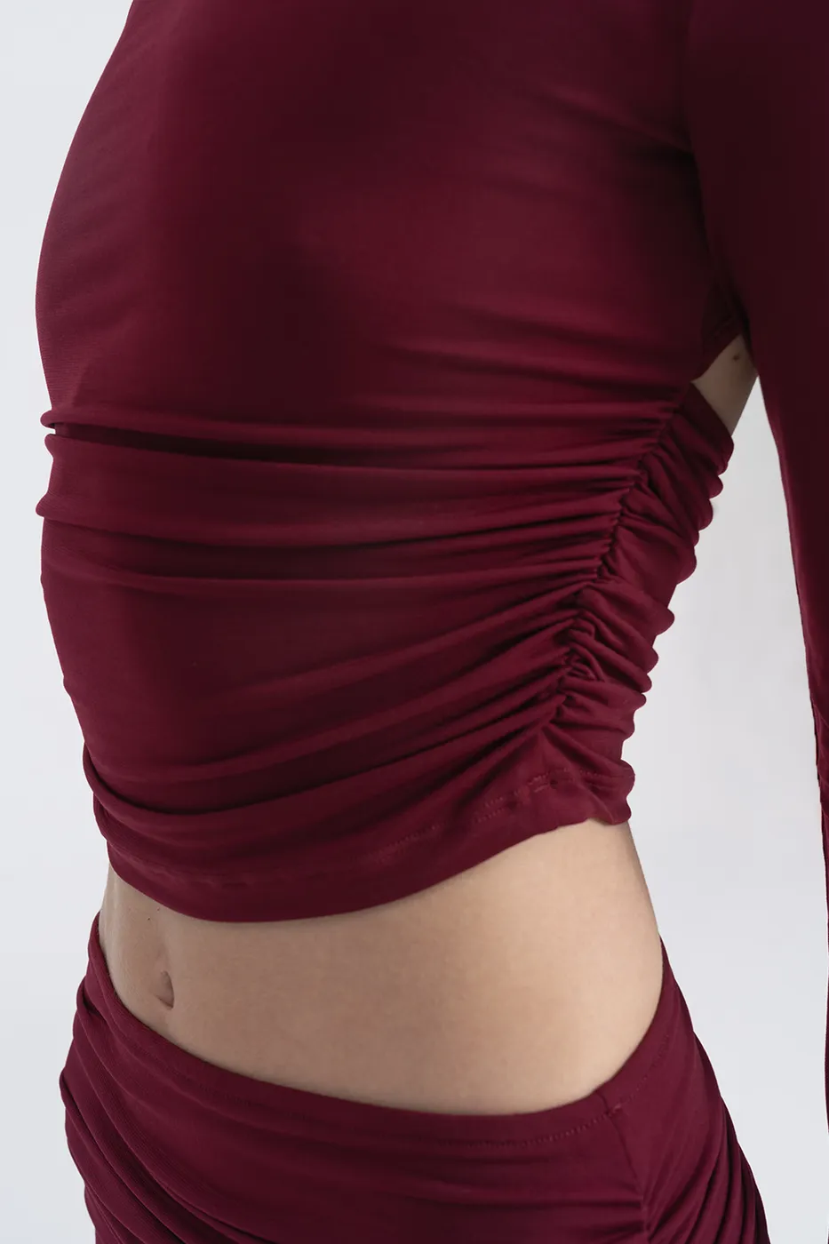 Bayan Bordo Sırt Pencere Detaylı Crop Top