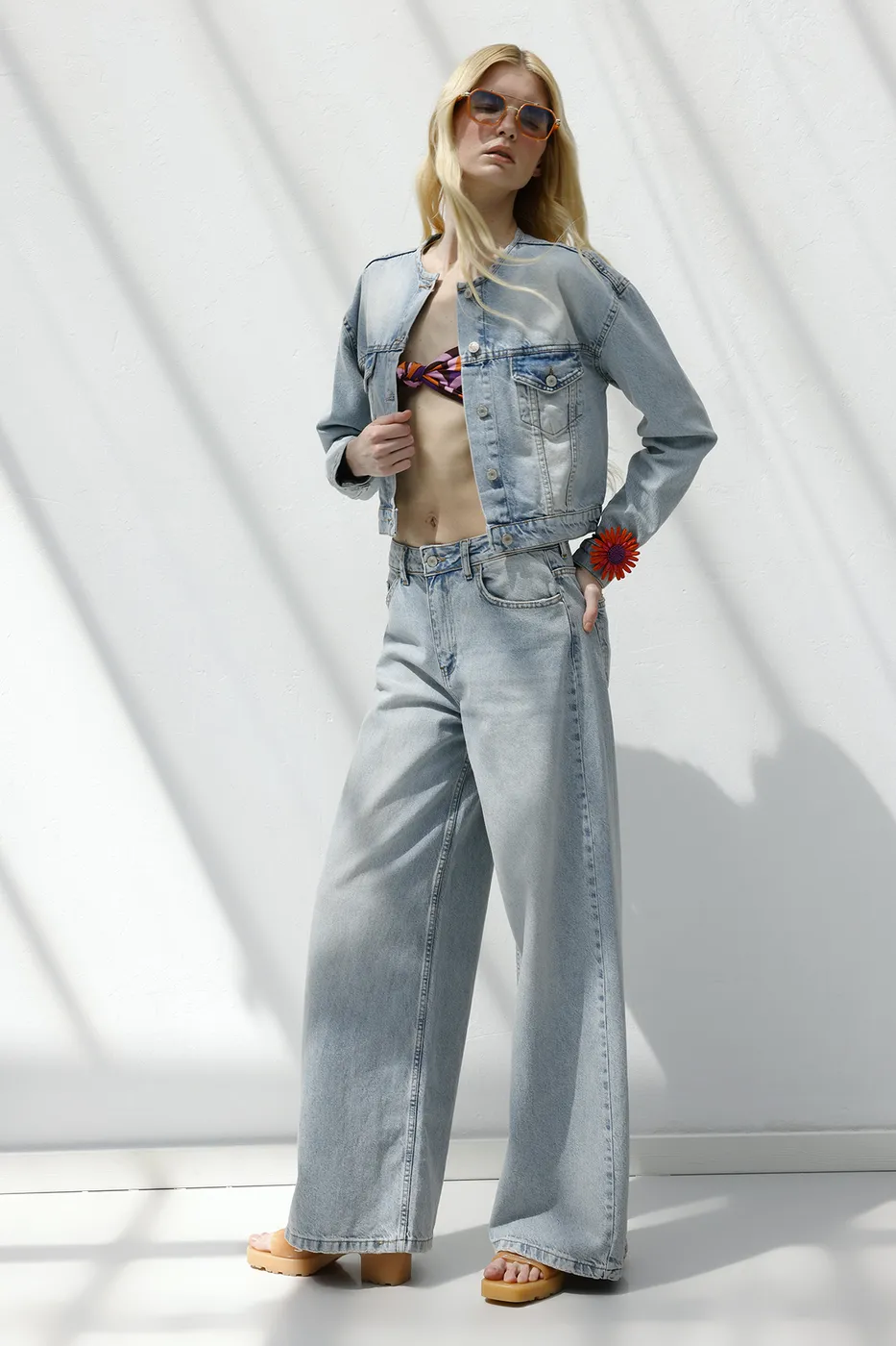Bayan Mavi Palazzo Denim Pantolon