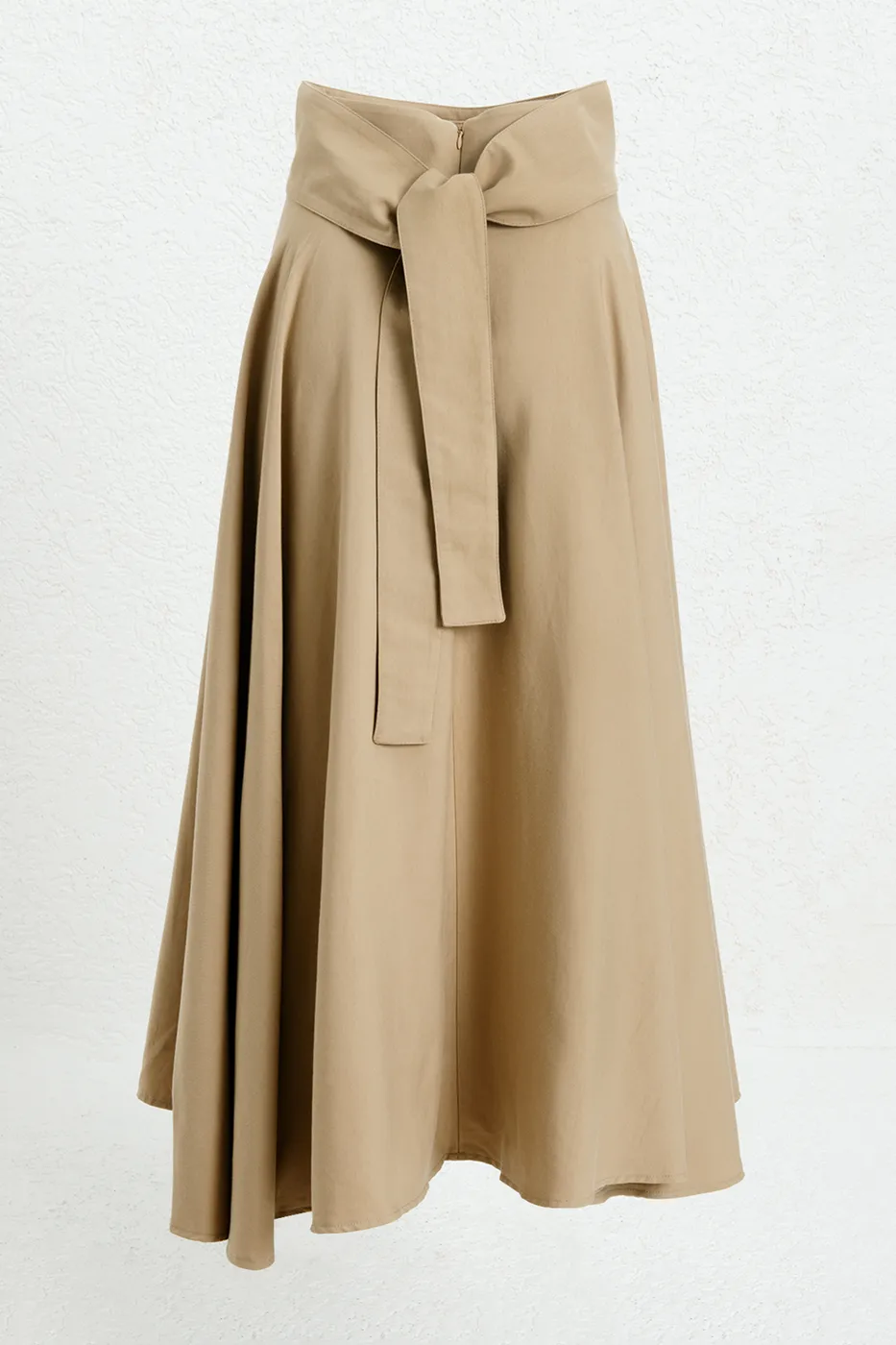 Bayan Camel %100 Tencel Pile  Detaylı  Midi Etek