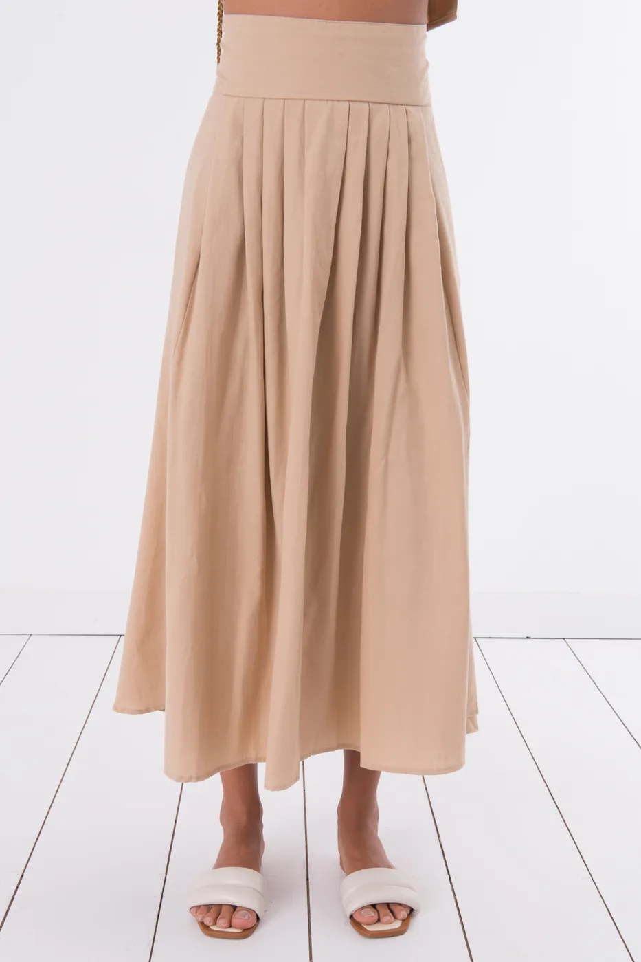 Bayan Camel %100 Tencel Pile  Detaylı  Midi Etek