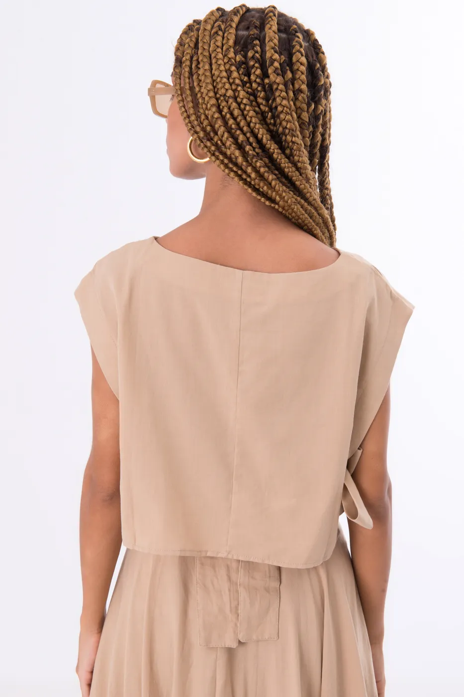 Bayan Camel %100 Tencel Yan Bağlama Detaylı  Bluz