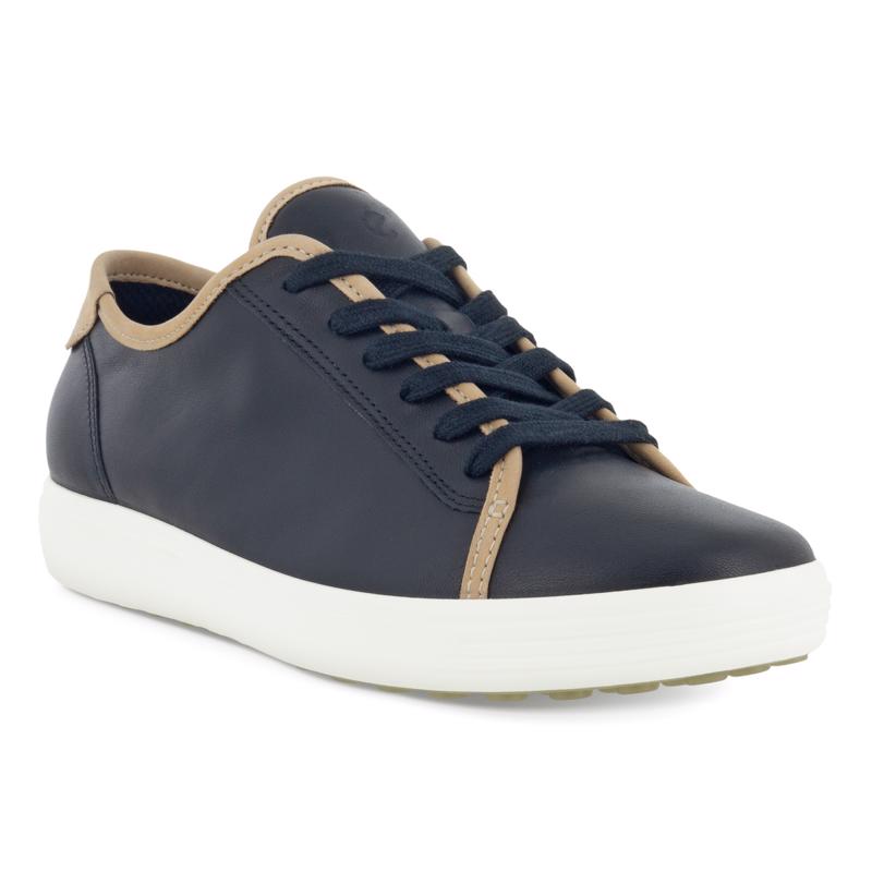 ECCO Women's Soft Piping Detail Leather Sneakers | Ladies Black Leather ...