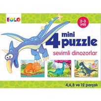 genel 4 Mini Puzzle Sevimli Dinozorları  