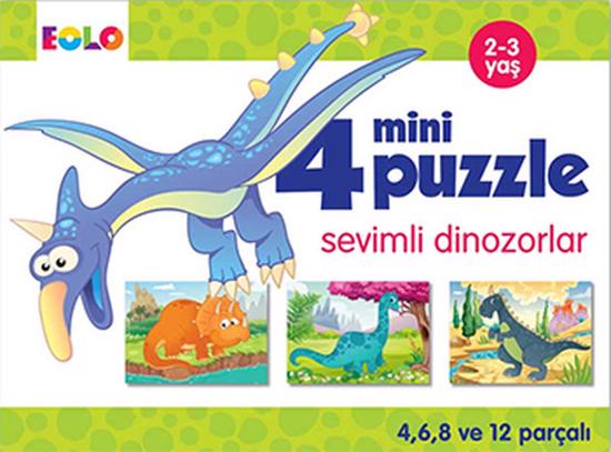 Erkek genel 4 Mini Puzzle Sevimli Dinozorları 