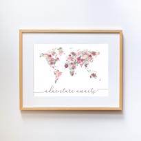  Pure World Map with Dark Pinky Flowers  Büyük Nat 