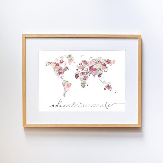 Erkek genel Pure World Map with Dark Pinky Flowers  Büyük Nat