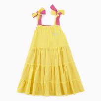  Çift Taraflı Sarı-Pembe Uzun Elbise 1-2Yaş 