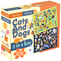 genel Kediler ve Köpekler Puzzle, 2 Puzzle Bir Kutuda 