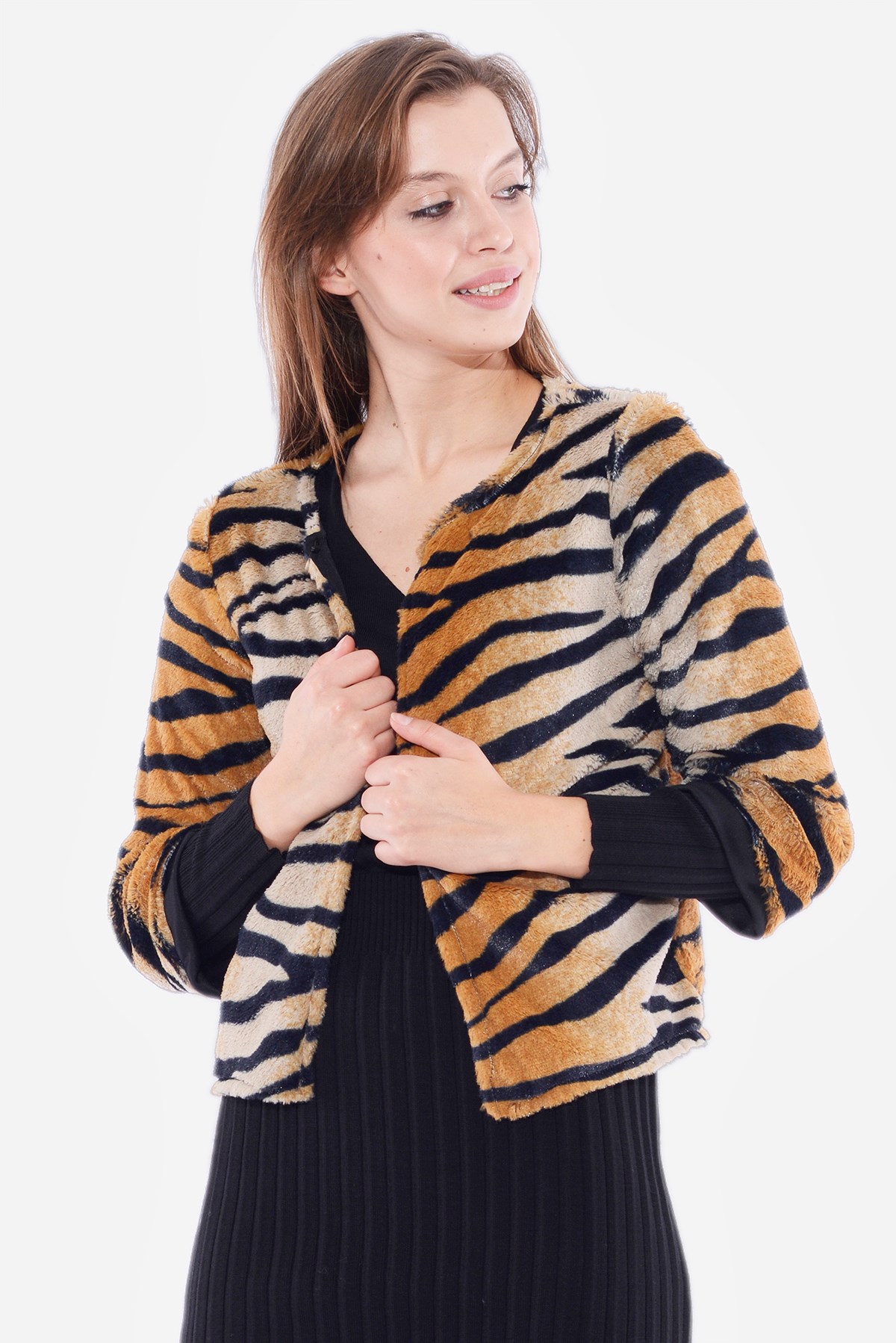 Peluş Kaplan Kahve Ceket 6617TS İroni