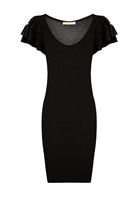 Bayan Siyah Kolları Fırfır Detaylı Triko Elbise