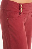 Bayan Kırmızı Bol Kesim Belinde 3 Düğmeli Pantolon