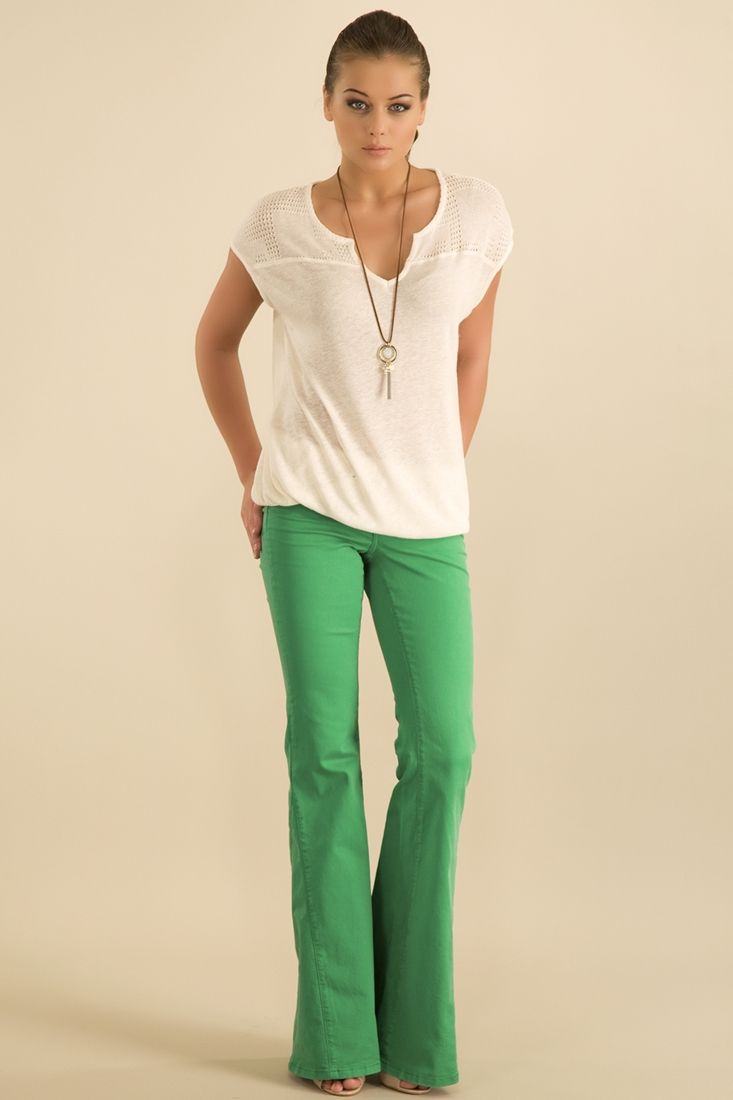 Bayan Yeşil Bol Paça Pantolon