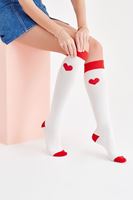 Bayan Krem Kalp Desenli Çorap