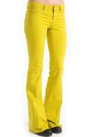 Bayan Sarı Orta Bel İspanyol Paça Pantolon