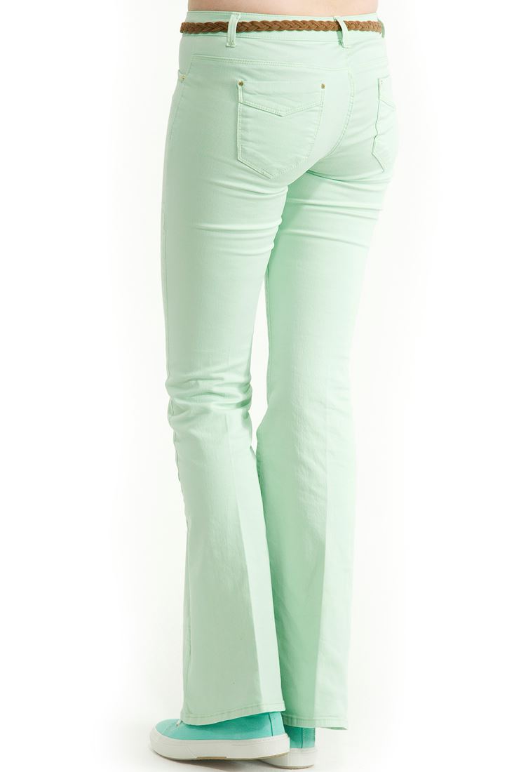 Bayan Yeşil Orta Bel İspanyol Paça Pantolon