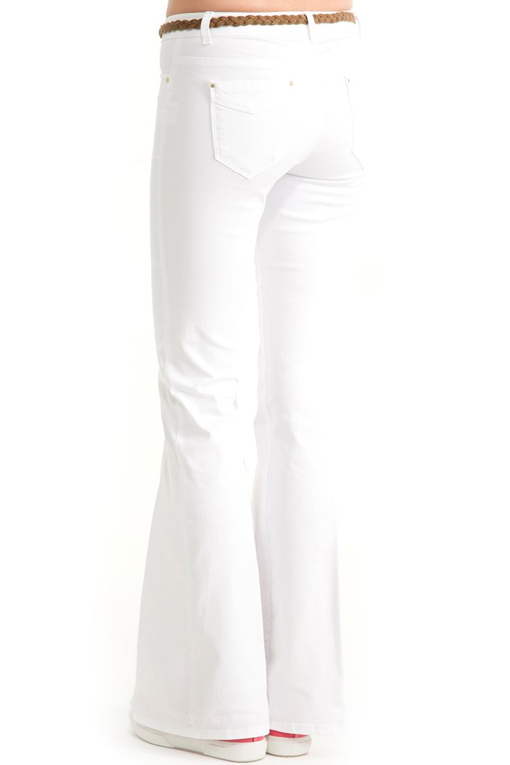 Bayan Beyaz Orta Bel İspanyol Paça Pantolon