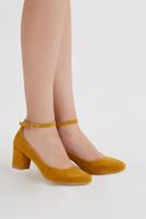 Bayan Sarı Kalın Topuklu Ayakkabı