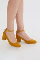 Bayan Sarı Kalın Topuklu Ayakkabı