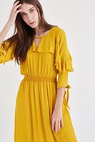 Bayan Sarı Fırfırlı Elbise