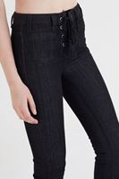 Bayan Siyah Bağcık Detaylı Yüksek Bel Kot Pantolon